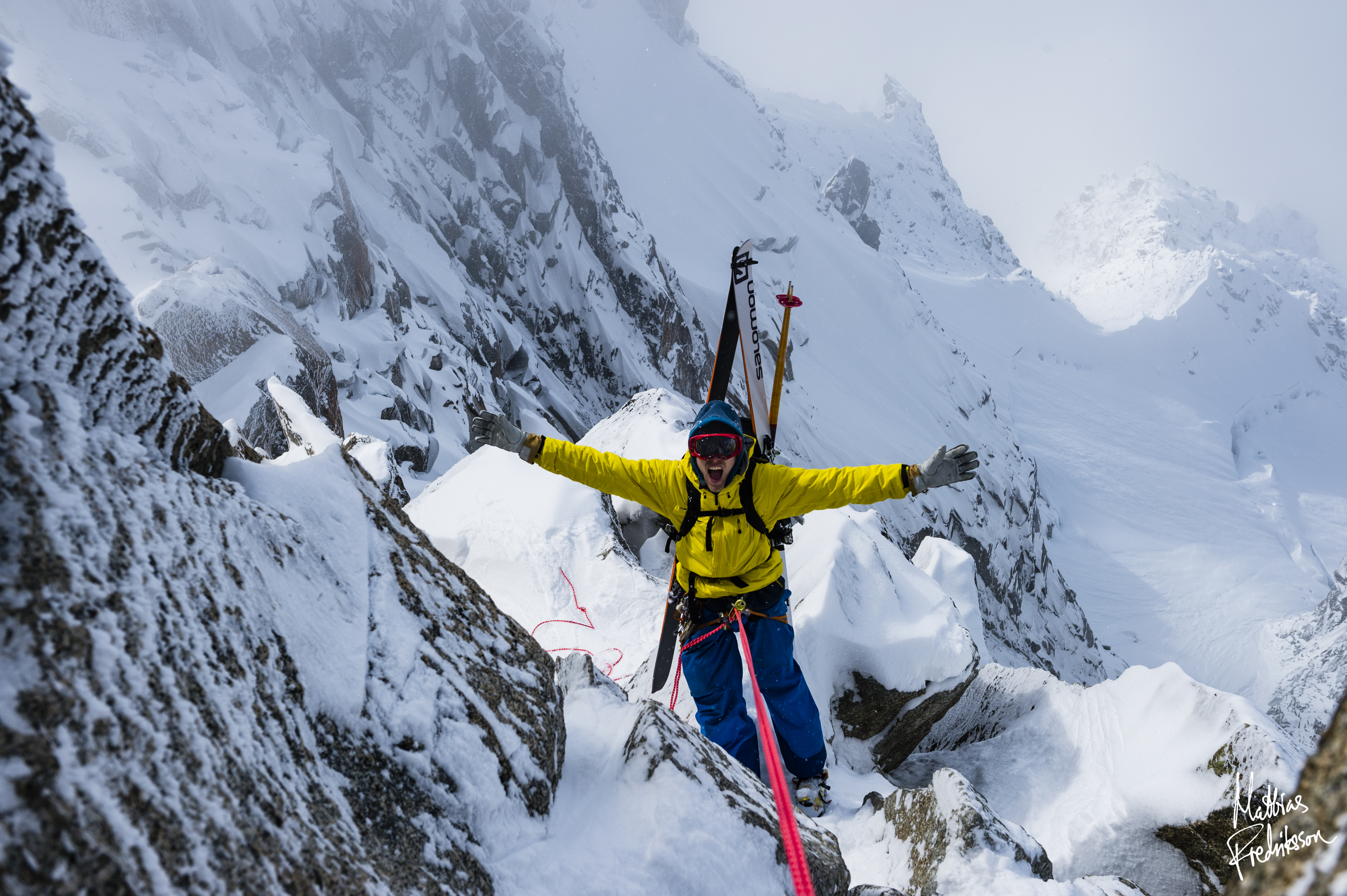 Andreas Fransson rappelling in Chamonix, France.